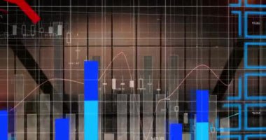 Animation of statistics and financial data processing with red lines over grid. Global business, finances and data processing concept digitally generated video.