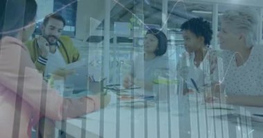 Animation of data processing over diverse business people at office. Global business and digital interface concept digitally generated video.