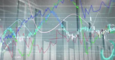 Animation of statistics and financial data processing over grid. Global business, finances and data processing concept digitally generated video.