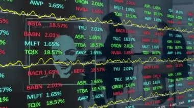 Animation of data processing and people icons over diverse business people. Global business and digital interface concept digitally generated video.