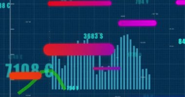 Animation of abstract pattern over graph and increasing numbers with multiple currency symbols. Digitally generated, hologram, illustration, vector, report, finance, growth and technology concept.