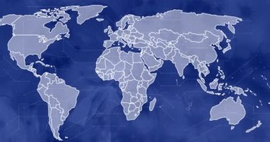 Animation of world map over blue background with virus cells. Global pandemic, health, finance and connections concept digitally generated video.