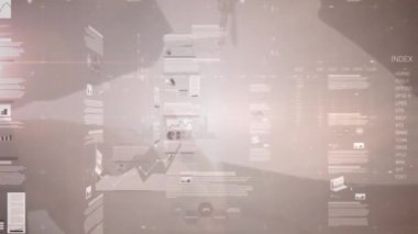 Animation of data processing over hands with keys. Global business and digital interface concept digitally generated video.