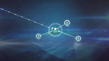 Animation of network of connections over icons. Global business and digital interface concept digitally generated video.