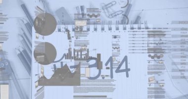 Animation of data processing over mathematical equation and school items. Global education and digital interface concept digitally generated video.