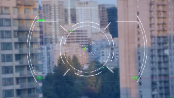 Animation Interference Scope Scanning Cityscape Global Business Finances Digital Interface — Vídeos de Stock
