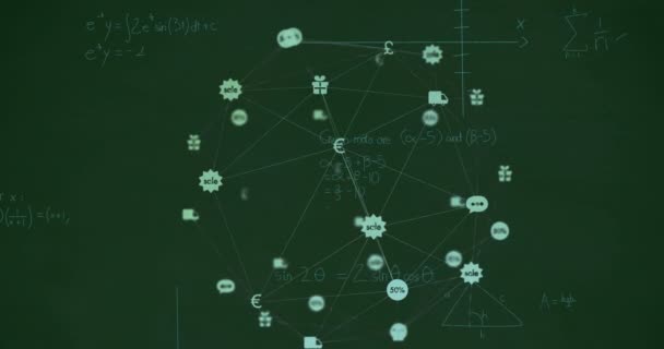 Animation Network Connections Icons Mathematical Equations Black Background Global Connections — Stok video
