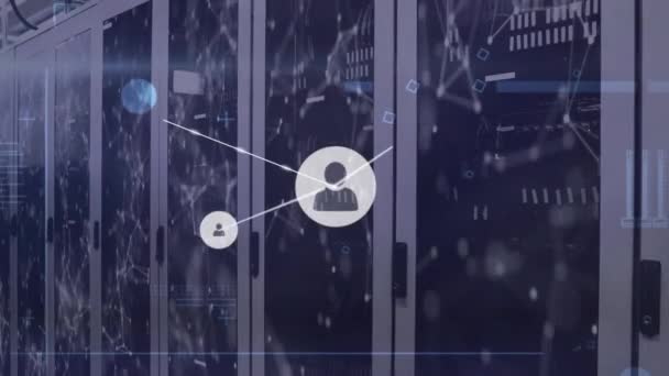 Animacja Sieci Połączeń Przez Serwerownię Koncepcja Globalnego Biznesu Cyfrowego Interfejsu — Wideo stockowe