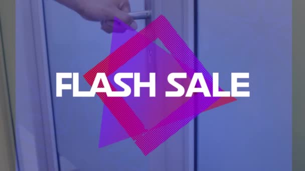 Animation Flash Sale Text Man Walking Global Shopping Retail Sales — Vídeo de stock