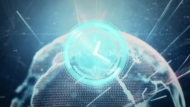 Digital Animation Earth Blue Background Clock Alpha Channel — Stockvideo