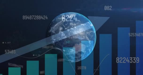 Animation Changing Numbers Statistical Data Processing Globe Blue Background Global — Stok video
