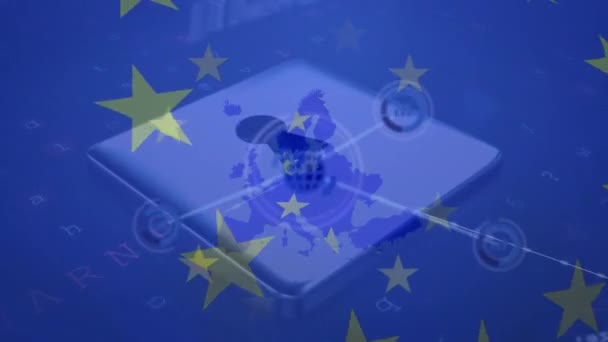 Animation Network Connections Padlock Flag European Union Global Networks Business — Video Stock