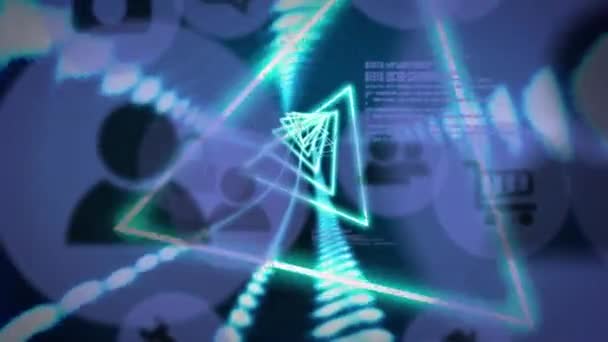 Animation Neon Triangular Shapes Seamless Pattern Digital Icons Data Processing — Stockvideo