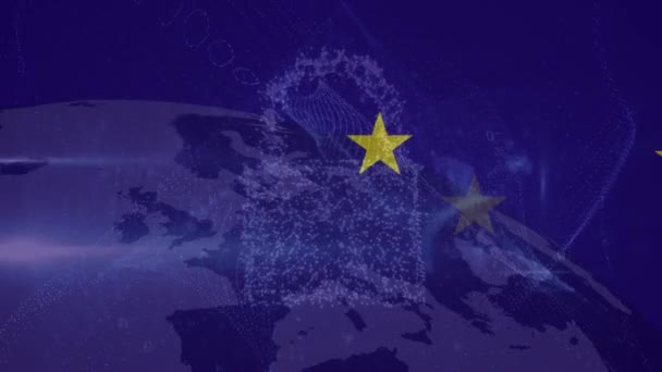 Animation Map Europe Padlock Data Processing Flag Global Finance Business — Video Stock