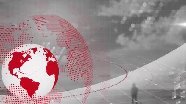 Animation Spinning Globe Data Processing Man Beach Global Business Digital — Vídeos de Stock