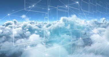 Image of data processing over clouds. Social media and digital interface concept digitally generated image.