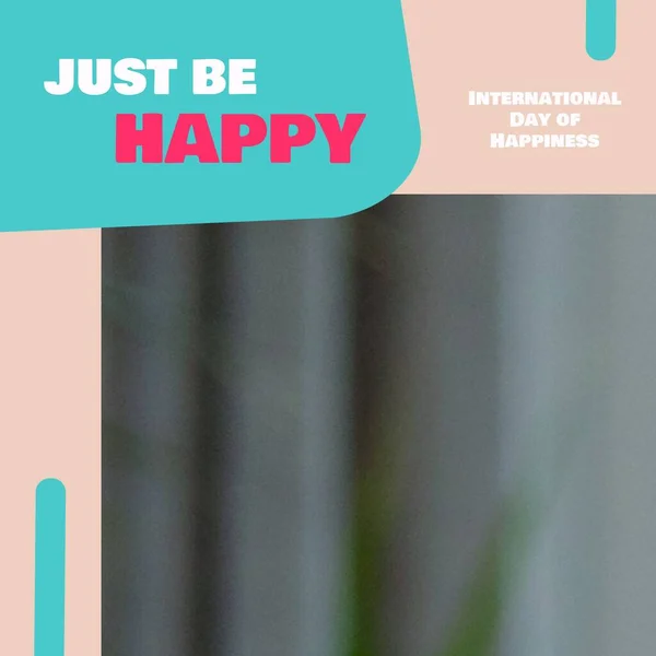 Composition Just Happy International Day Happiness Text Grey Background International — Foto Stock