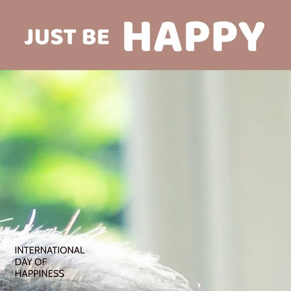 Composition International Day Happiness Text Just Happy Text Blurred Background —  Fotos de Stock