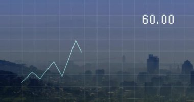 Veri işleme üzerinde şehir manzarası animasyonu. küresel iş ve dijital arayüz kavramı dijital olarak oluşturulmuş video.