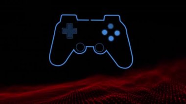 Animation of blue video game console over red mesh. Video game and communication concept digitally generated video.