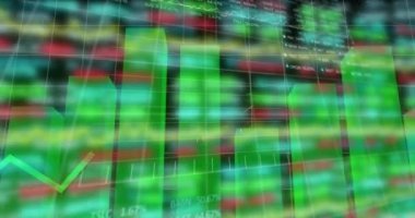 Animation of statistics and financial data processing with green line over grid. Global business, finances and data processing concept digitally generated video.