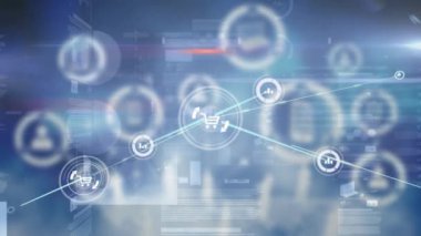 Animation of data processing over network of connections. Global business and digital interface concept digitally generated video.