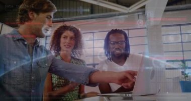 Animation of network of connections with data over business people. Global computing, business, finance and data processing concept digitally generated video.