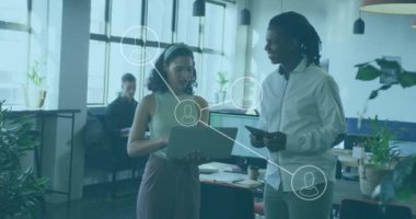 Animation of social network structure with people icons over transparent background. Global education technology and connections concept digitally generated video.