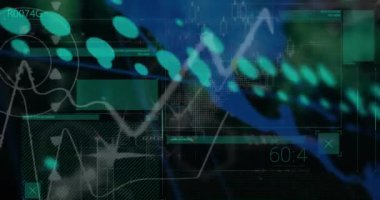 Animation of world map, statistics and data processing. Global business, finances, computing and data processing concept digitally generated video.