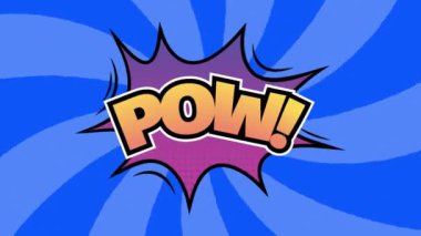 Animation of pow over blue striped background. Colour, shapes and movement concept digitally generated video.