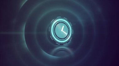 Animation of clock moving fast and data processing over circles. Global business and data processing concept digitally generated video.