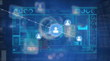 Animation of data processing over network of connections. Global business and digital interface concept digitally generated video.