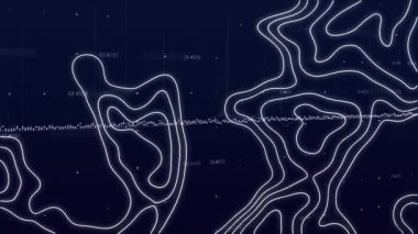 Animation of white map lines and data processing. Global computing and data processing concept digitally generated video.