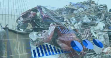Animation of data processing over rubbish dump. Global business, ecology and digital interface concept digitally generated video.