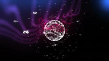 Animation of globe with connections and data processing. Global business, finances, networks, computing and data processing concept digitally generated video.