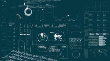 Gri arkaplanda veri işleme animasyonu. küresel iş ve dijital arayüz kavramı dijital olarak oluşturulmuş video.