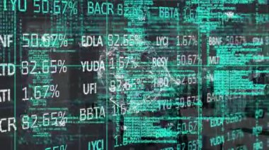 Animation of globe with connections and financial data processing. Global business, finances, connections, computing and data processing concept digitally generated video.