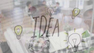 Animation of business people over arrow and financial data processing. Global business, computing, connections and data processing concept digitally generated video.