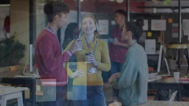Animation of business people over financial data processing. Global business, computing, connections and data processing concept digitally generated video.