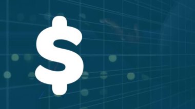 Animation of american dollar sign filling up with yellow and financial data processing. Global business, finance, currency and data processing concept digitally generated video.