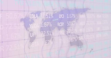 Dünya haritası üzerinde veri işleme animasyonu. küresel iş ve dijital arayüz kavramı dijital olarak oluşturulmuş video.