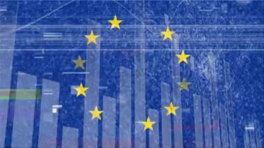 Animation of data processing over eu flag. Global business, patriotism and digital interface concept digitally generated video.