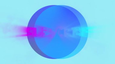 Animation of subscribe text in circles against blue background. Digitally generated, hologram, illustration, social media, push button, shape, abstract and technology concept.