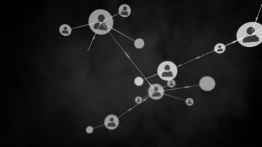 Animation of profile icons connected with lines against abstract background. Digitally generated, hologram, illustration, vector, communication and technology concept.