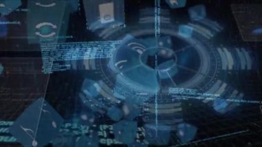 Animation of scope scanning, binary coding and data processing. Global networks, business, finances, computing and data processing concept digitally generated video.