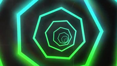 Animation of glowing light over neon tunnel. Global light, digital interface, data processing and computing concept digitally generated video.