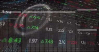 Animation of scope scanning and financial data processing. Global business, finances, computing and data processing concept digitally generated video.