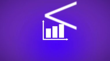 Animation of mathematical symbols and bar graph icon against blue gradient background. Business data technology concept