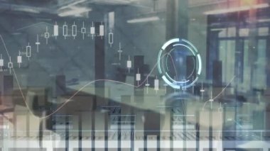 Animation of scope over statistics and financial data processing. Global business, finance, computing and data processing concept digitally generated video.