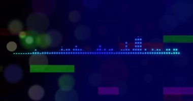 Animation of interference and moving columns over light spots on black background. Global technology, computing and digital interface concept, digitally generated video.